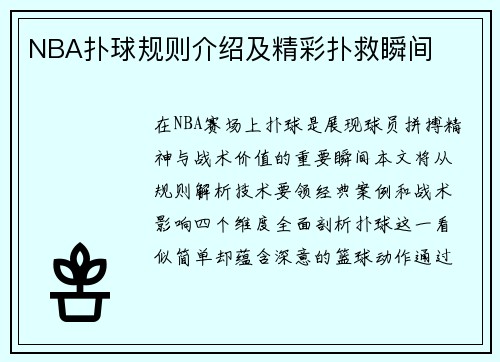 NBA扑球规则介绍及精彩扑救瞬间